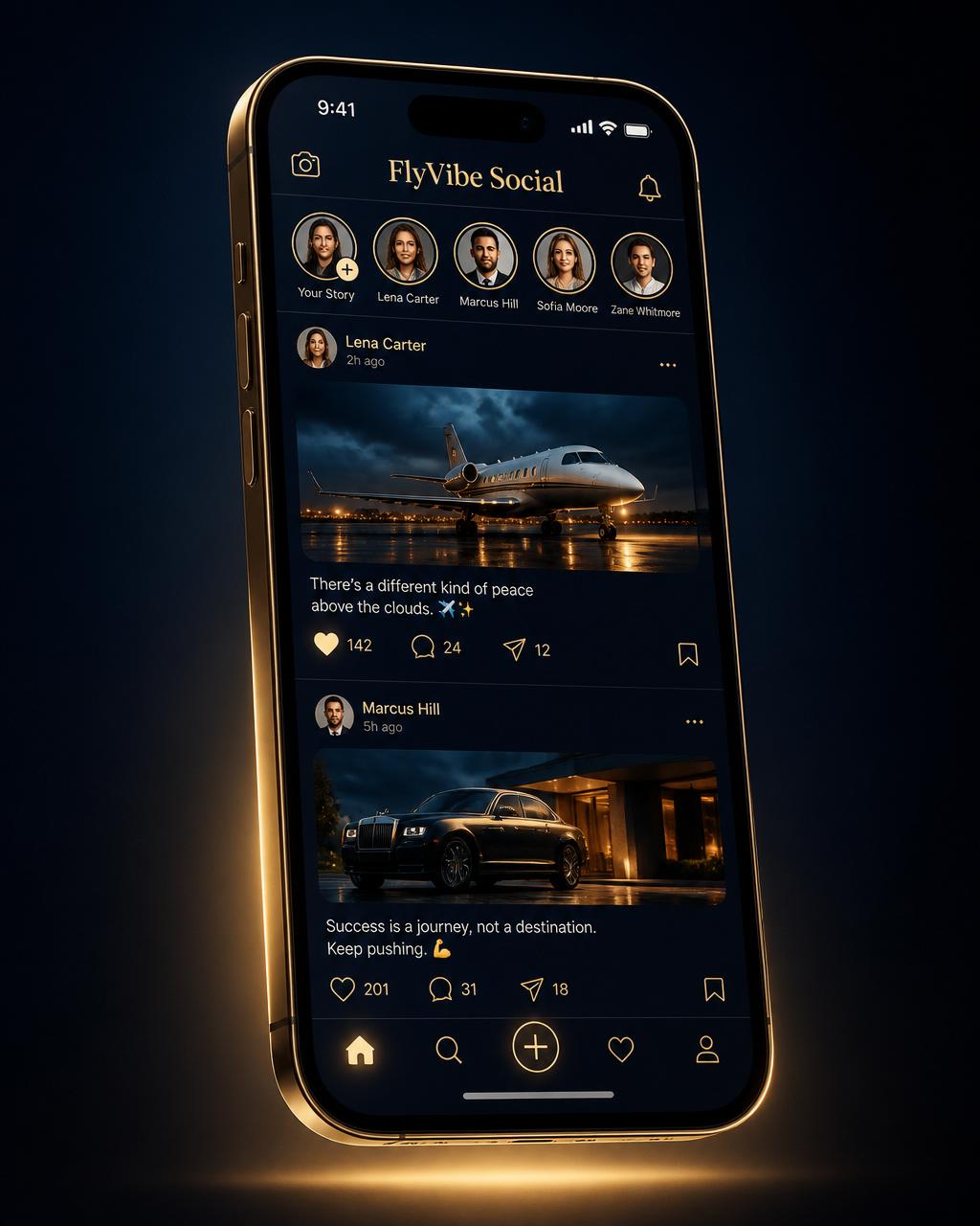 FlyVibe Social App auf einem Smartphone